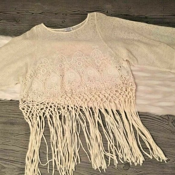 NWOT Zara Womens S Boho Crochet Fringe Cropped Top - Picture 2 of 7